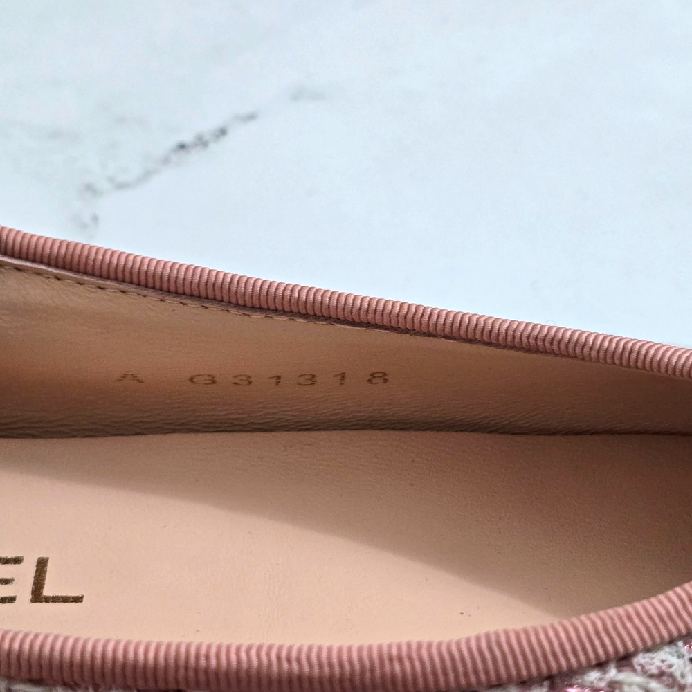 Chanel Pink Tweed Grosgrain Cap Toe Bow Ballet Flats Women’s US 9 EU 39C - Picture 6 of 9